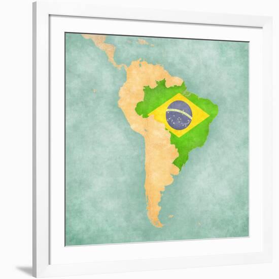 Map Of South America - Brazil (Vintage Series)-Tindo-Framed Art Print