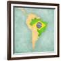 Map Of South America - Brazil (Vintage Series)-Tindo-Framed Art Print