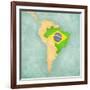 Map Of South America - Brazil (Vintage Series)-Tindo-Framed Art Print