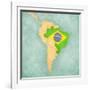 Map Of South America - Brazil (Vintage Series)-Tindo-Framed Art Print