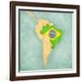 Map Of South America - Brazil (Vintage Series)-Tindo-Framed Art Print