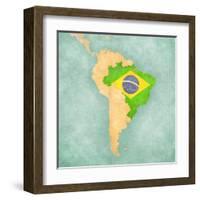 Map Of South America - Brazil (Vintage Series)-Tindo-Framed Art Print