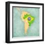 Map Of South America - Brazil (Vintage Series)-Tindo-Framed Art Print