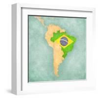 Map Of South America - Brazil (Vintage Series)-Tindo-Framed Art Print