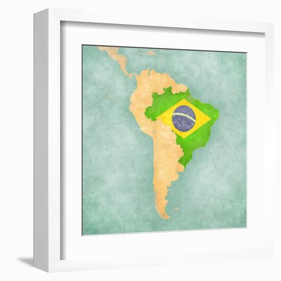 Map Of South America - Brazil (Vintage Series)-Tindo-Framed Art Print