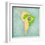 Map Of South America - Brazil (Vintage Series)-Tindo-Framed Art Print