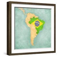 Map Of South America - Brazil (Vintage Series)-Tindo-Framed Art Print