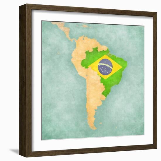 Map Of South America - Brazil (Vintage Series)-Tindo-Framed Art Print