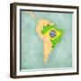 Map Of South America - Brazil (Vintage Series)-Tindo-Framed Art Print