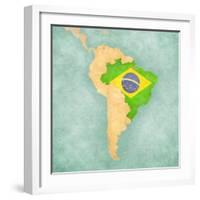 Map Of South America - Brazil (Vintage Series)-Tindo-Framed Art Print