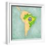 Map Of South America - Brazil (Vintage Series)-Tindo-Framed Art Print