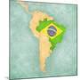 Map Of South America - Brazil (Vintage Series)-Tindo-Mounted Premium Giclee Print
