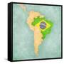 Map Of South America - Brazil (Vintage Series)-Tindo-Framed Stretched Canvas