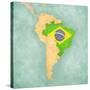 Map Of South America - Brazil (Vintage Series)-Tindo-Stretched Canvas