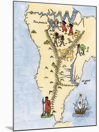 Map of South America, from Sebastian Cabot's Map of the World, c.1544-null-Mounted Giclee Print