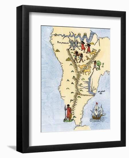 Map of South America, from Sebastian Cabot's Map of the World, c.1544-null-Framed Giclee Print