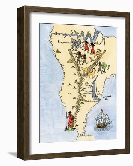 Map of South America, from Sebastian Cabot's Map of the World, c.1544-null-Framed Giclee Print