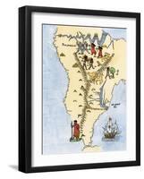 Map of South America, from Sebastian Cabot's Map of the World, c.1544-null-Framed Giclee Print