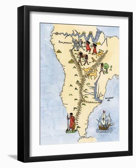 Map of South America, from Sebastian Cabot's Map of the World, c.1544-null-Framed Giclee Print