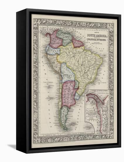 Map of South America showing its political divisions from Mitchell's new general atlas, 1863-Samuel Augustus Mitchell-Framed Stretched Canvas