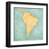 Map Of South America - Suriname (Vintage Series)-Tindo-Framed Art Print