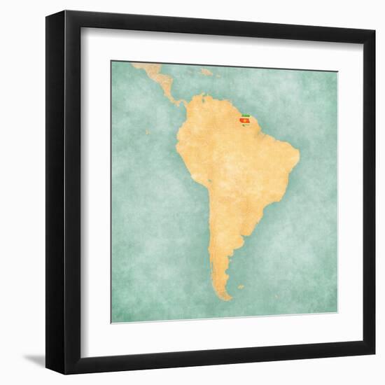 Map Of South America - Suriname (Vintage Series)-Tindo-Framed Art Print