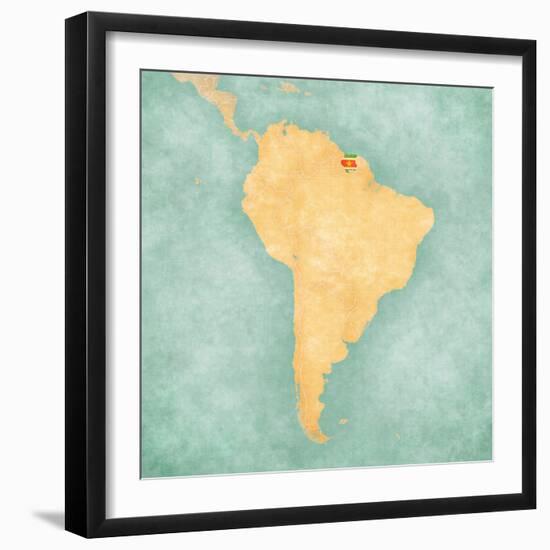 Map Of South America - Suriname (Vintage Series)-Tindo-Framed Art Print