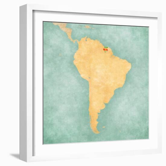 Map Of South America - Suriname (Vintage Series)-Tindo-Framed Art Print