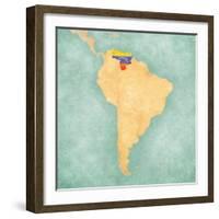 Map Of South America - Venezuela (Vintage Series)-Tindo-Framed Art Print