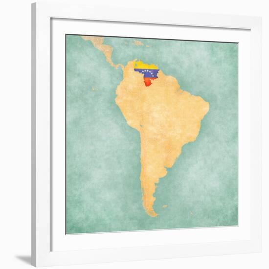 Map Of South America - Venezuela (Vintage Series)-Tindo-Framed Art Print