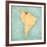 Map Of South America - Venezuela (Vintage Series)-Tindo-Framed Art Print