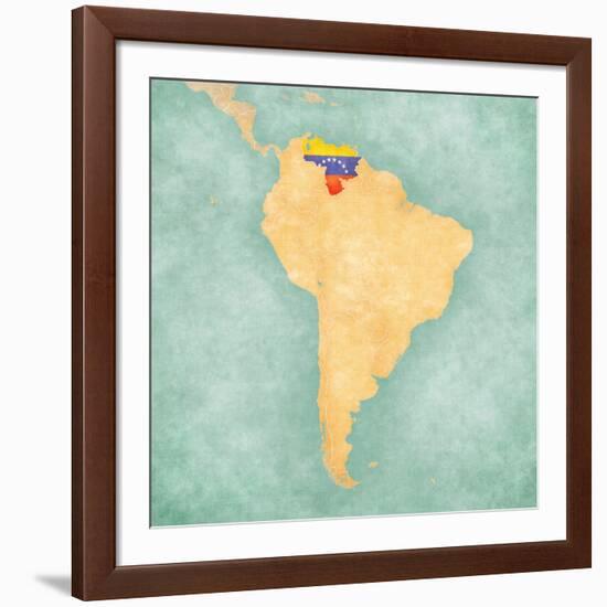 Map Of South America - Venezuela (Vintage Series)-Tindo-Framed Art Print