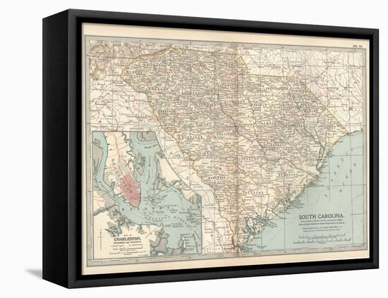 Map of South Carolina. United States. Inset Map of Charleston, Harbor and Vicinity-Encyclopaedia Britannica-Framed Stretched Canvas