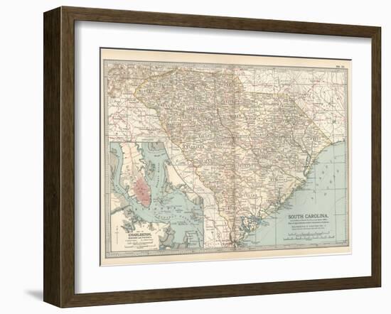 Map of South Carolina. United States. Inset Map of Charleston, Harbor and Vicinity-Encyclopaedia Britannica-Framed Art Print