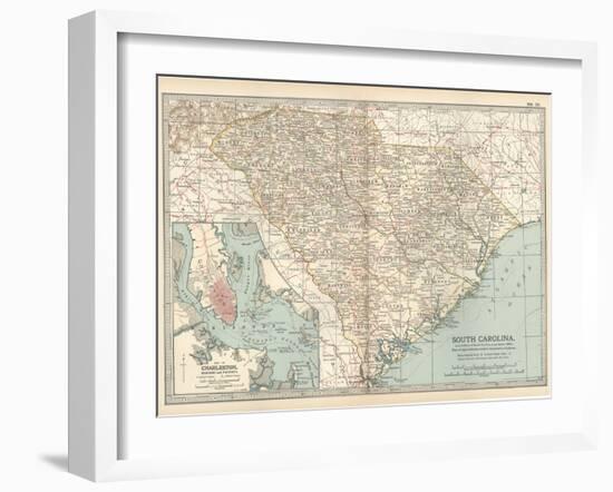 Map of South Carolina. United States. Inset Map of Charleston, Harbor and Vicinity-Encyclopaedia Britannica-Framed Art Print