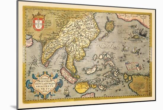 Map of South East Asia-Abraham Ortelius-Mounted Art Print