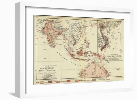 Map of South-Eastern Asia and Northern Australia; Enlarged Map of Tonquin, Annam and Cochhin China-null-Framed Giclee Print