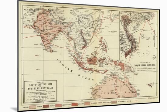 Map of South-Eastern Asia and Northern Australia; Enlarged Map of Tonquin, Annam and Cochhin China-null-Mounted Giclee Print