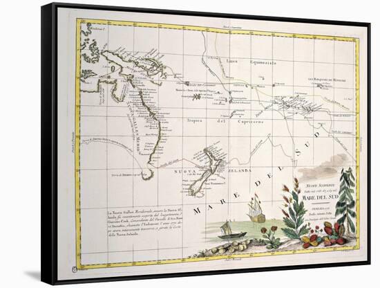 Map of South Seas, New Zealand, New Guinea, New South Wales, Society Islands-null-Framed Stretched Canvas