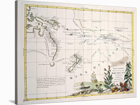 Map of South Seas, New Zealand, New Guinea, New South Wales, Society Islands-null-Stretched Canvas