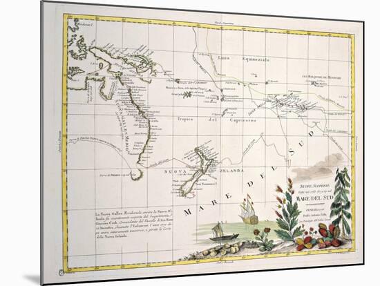 Map of South Seas, New Zealand, New Guinea, New South Wales, Society Islands-null-Mounted Premium Giclee Print