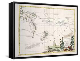 Map of South Seas, New Zealand, New Guinea, New South Wales, Society Islands-null-Framed Stretched Canvas