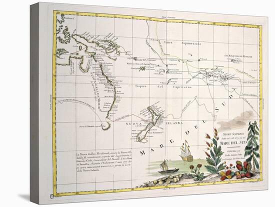 Map of South Seas, New Zealand, New Guinea, New South Wales, Society Islands-null-Stretched Canvas