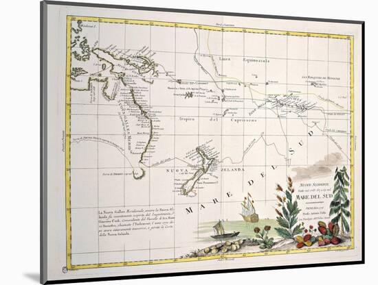 Map of South Seas, New Zealand, New Guinea, New South Wales, Society Islands-null-Mounted Giclee Print