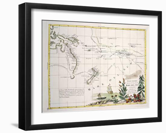 Map of South Seas, New Zealand, New Guinea, New South Wales, Society Islands-null-Framed Giclee Print