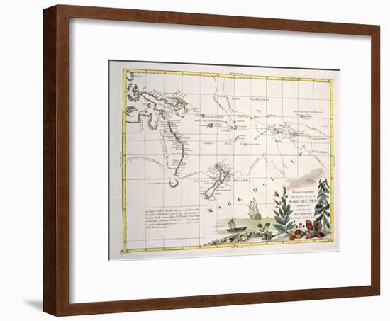 Map of South Seas, New Zealand, New Guinea, New South Wales, Society Islands-null-Framed Giclee Print