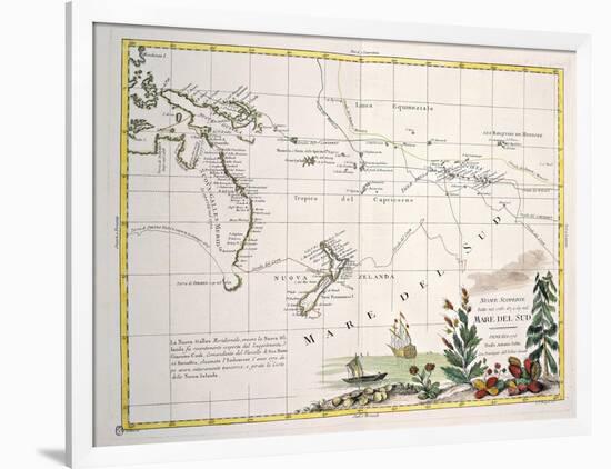 Map of South Seas, New Zealand, New Guinea, New South Wales, Society Islands-null-Framed Giclee Print