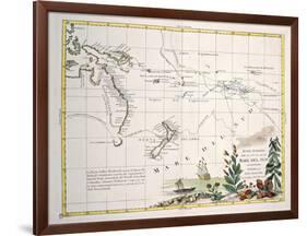 Map of South Seas, New Zealand, New Guinea, New South Wales, Society Islands-null-Framed Giclee Print