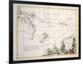 Map of South Seas, New Zealand, New Guinea, New South Wales, Society Islands-null-Framed Giclee Print