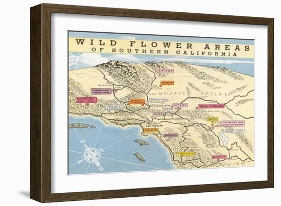 Map of Southern California Wild Flower Areas-null-Framed Art Print